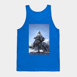Snowy Evergreen tree with a Star Tank Top